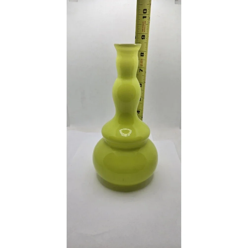 Modern Pop Art Cased Glass Vintage Vase Chartreuse Yellow White Interior Retro